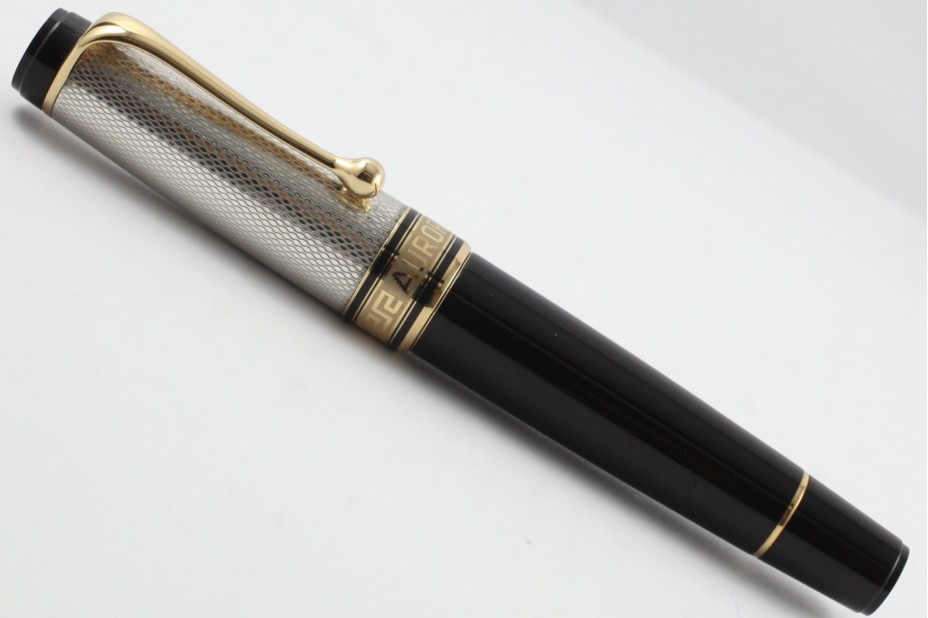 Aurora Optima Solid Silver Cap and Black Barrel Roller Ball Pen