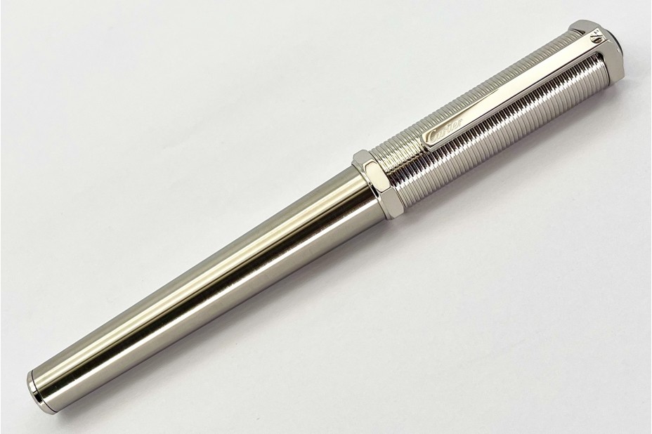 Cartier OP000153 Santos-Dumont Screw Thread Metal Body Palladium Roller Ball Pen
