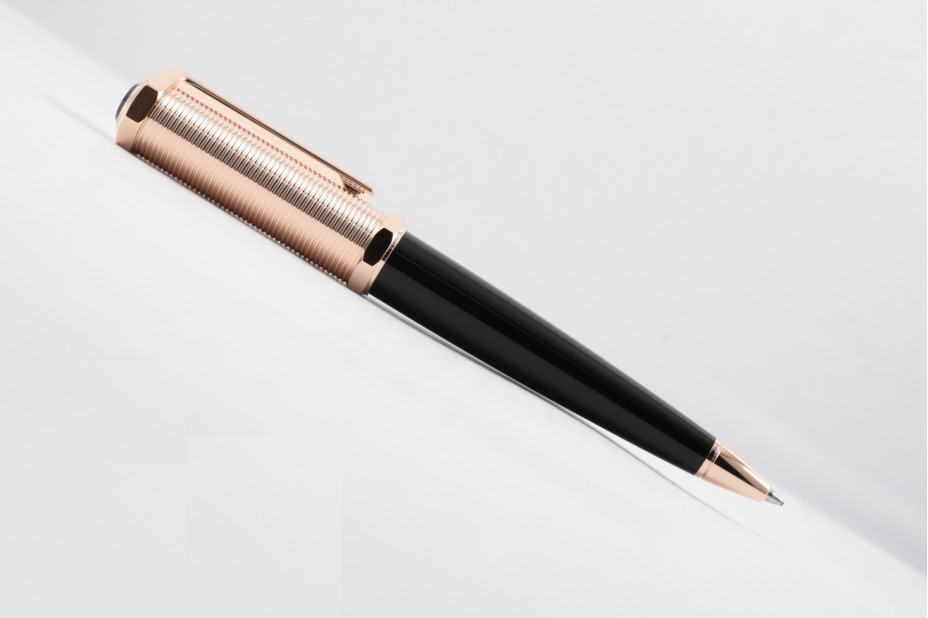 Cartier Santos Dumont OP000161 Black Composite Body Screw Thread Guilloche Pink Gold Ball Pen
