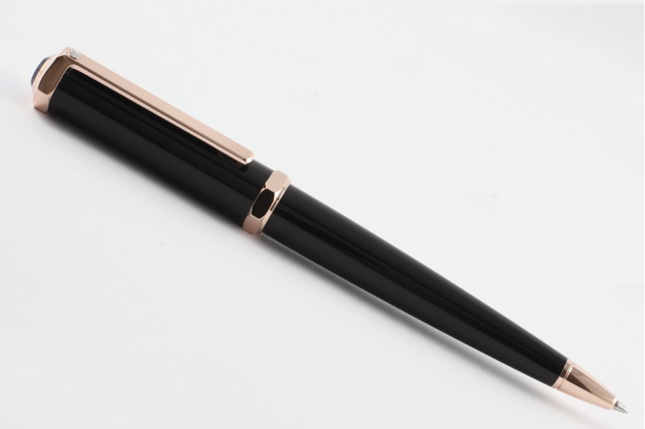 Cartier Santos- Dumont OP000051 Black Composite Pink Gold Trim Ball Pen