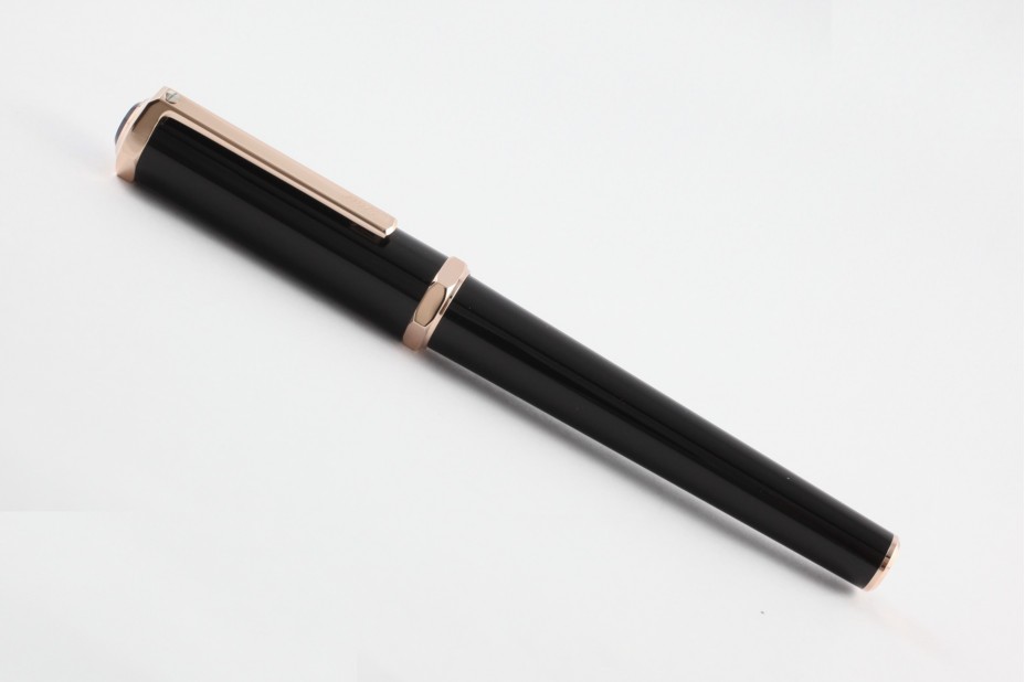 Cartier Santos- Dumont OP000050 Black Composite Pink Gold Trim Roller Ball Pen