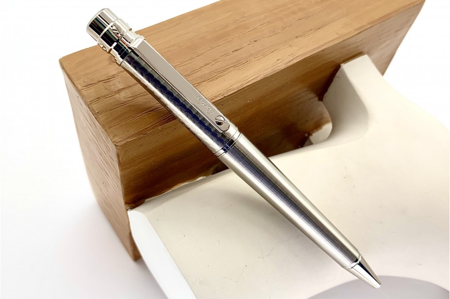 Cartier OP000133 Santos De Cartier Large Model Grained Decor Cap Brushed Metal Body Palladium Finish Ball Pen