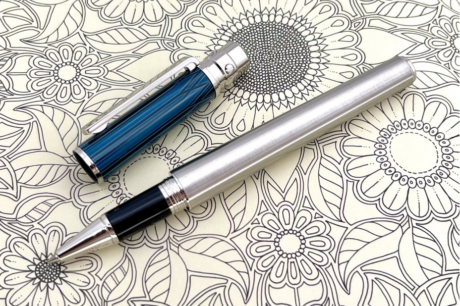 Cartier OP000174 Santos De Cartier Large Model Blue Lacquer Aeronaut Deco and Palladium Finish Roller Pen