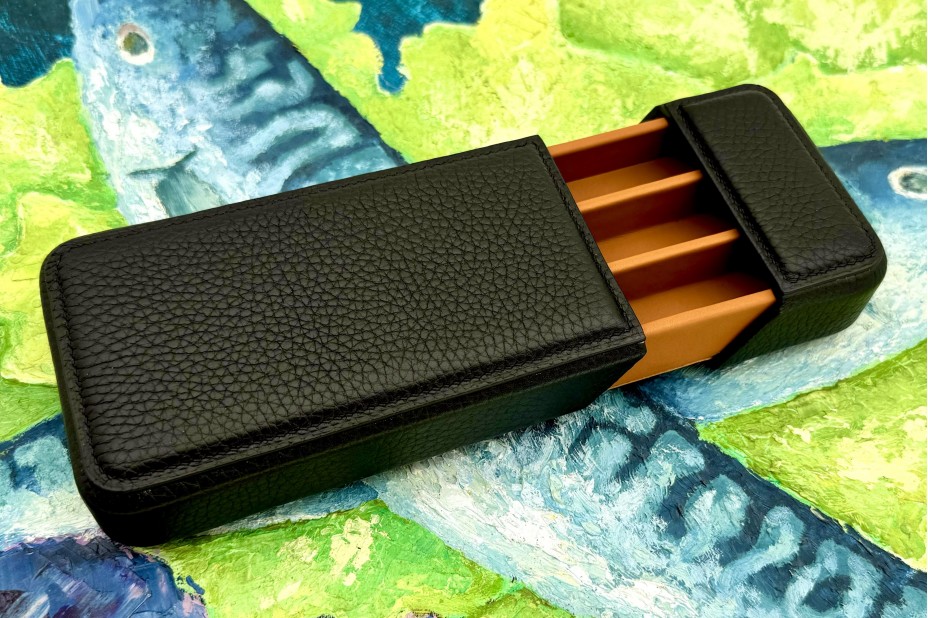 Leatherluxe Drawer Pencase in Black Togo - 3 slots