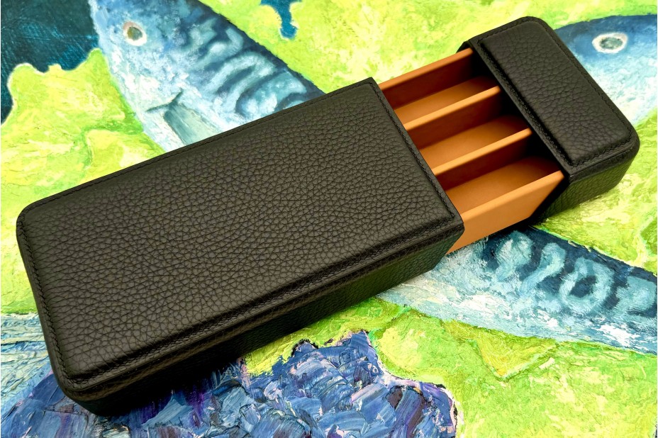 Leatherluxe Drawer Pencase in Black Togo X-Large - 3 slots