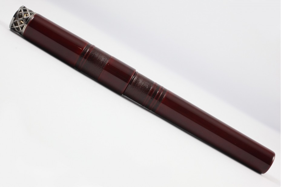 Nakaya 20th Anniversary Limited Edition Aka-tamenuri with Kuro-tamenuri strings rolled Fountain Pen