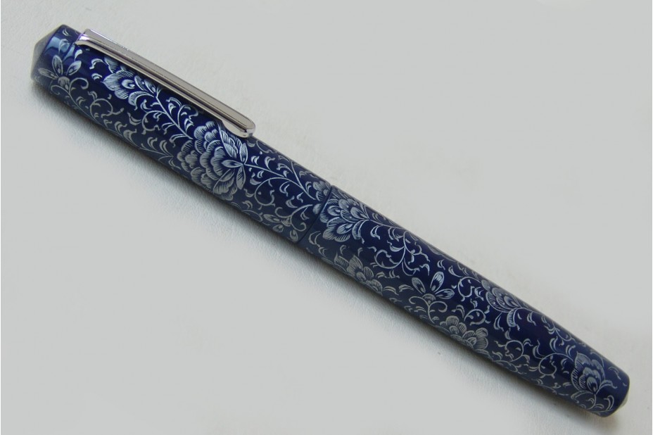 Nakaya Piccolo Long Writer Chinkin Blue Platinum Lines Fountain Pen