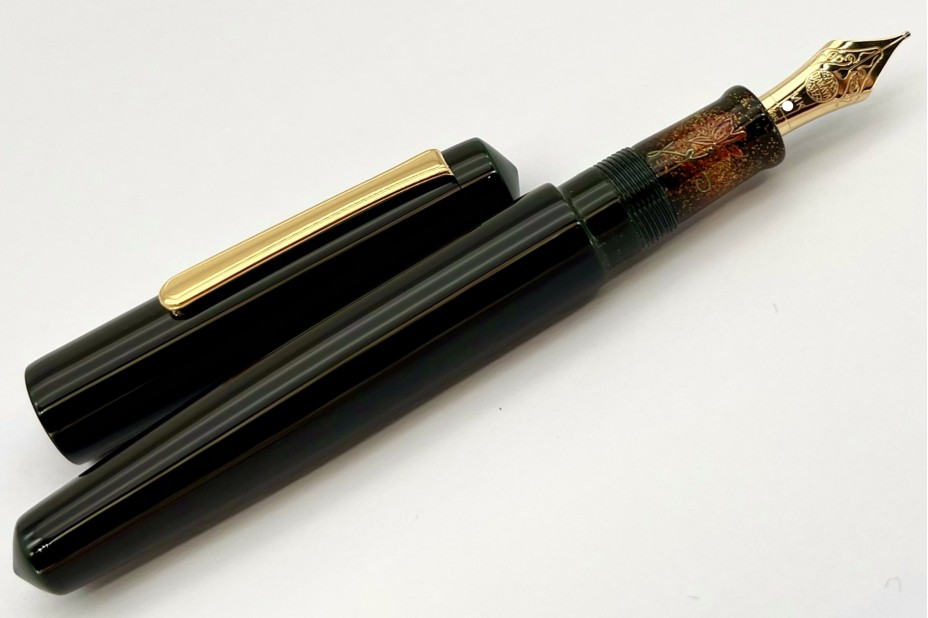 Nakaya Piccolo Long Writer Midori-Tamenuri with Lotus Flower Fountain Pen