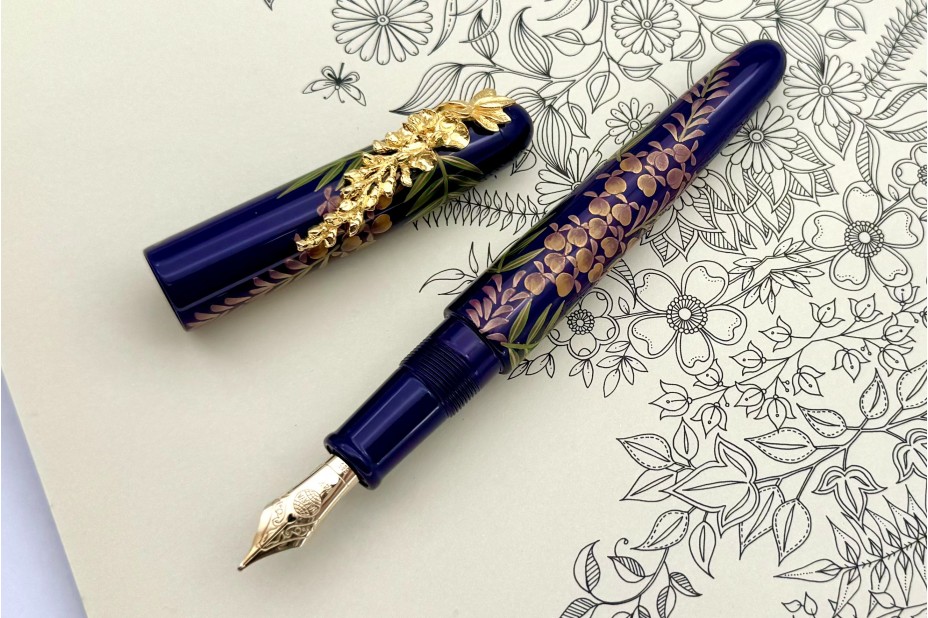 Nakaya Portable Writer Fuji Ⅱ (Wisteria) Shobu Base Fountain Pen with Yellow Gold Wisteria Stopper