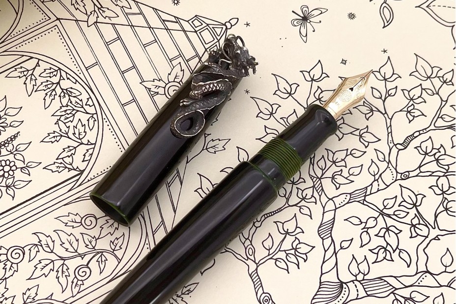Nakaya Portable Writer Midori Tamenuri Fountain Pen with Dragon 1 stopper