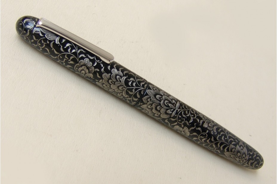 Nakaya Portable Writer Chinkin Black Platinum Lines Fountain Pen