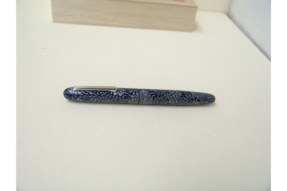Nakaya Portable Writer Chinkin Blue Kikyo Platinum Lines Fountain Pen
