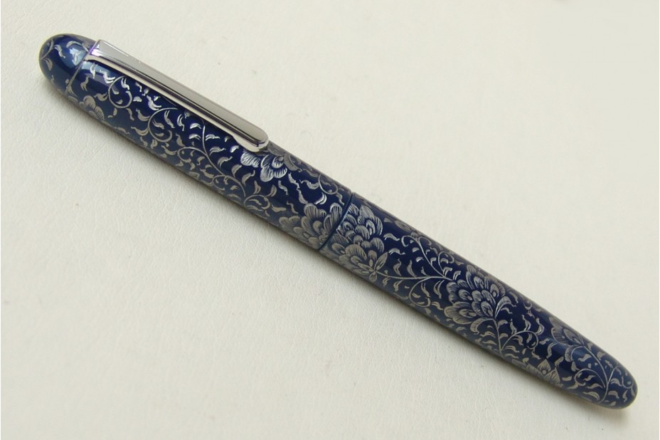 Nakaya Portable Writer Chinkin Blue Kikyo Platinum Lines Fountain Pen