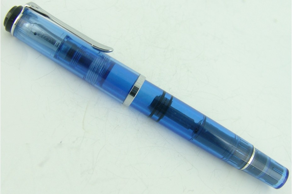 Pelikan Classic M205 Demonstrator Transparent Blue Fountain Pen (Black Ring Top)