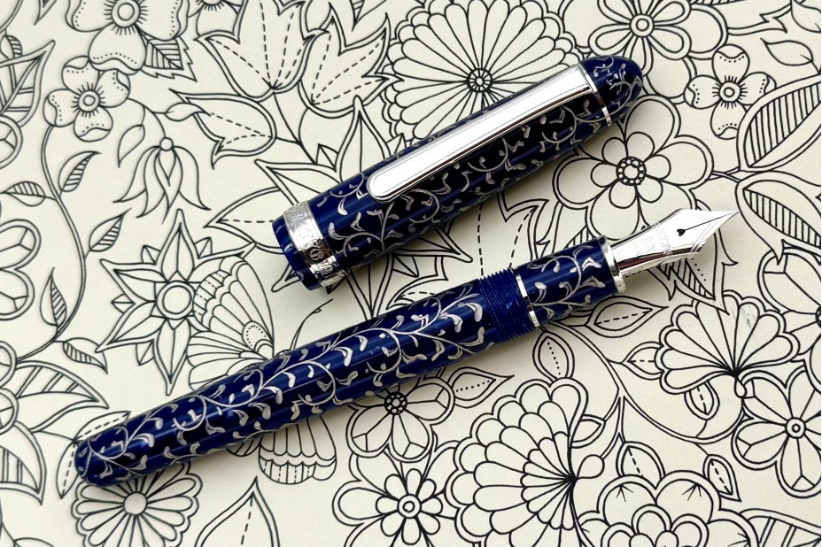 Platinum 3776 Century Celluloid Chinkin Karakusa Blue Rhodium Trim Fountain Pen